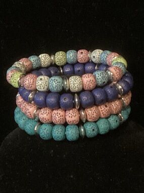 Handmade Multicolor Beaded Coil Bracelet Stack